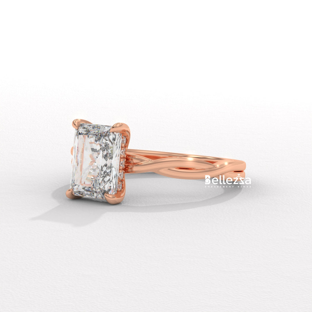 2.0-3.0CT Radiant Diamond Twisted Hidden Halo Lab Grown Engagement Ring