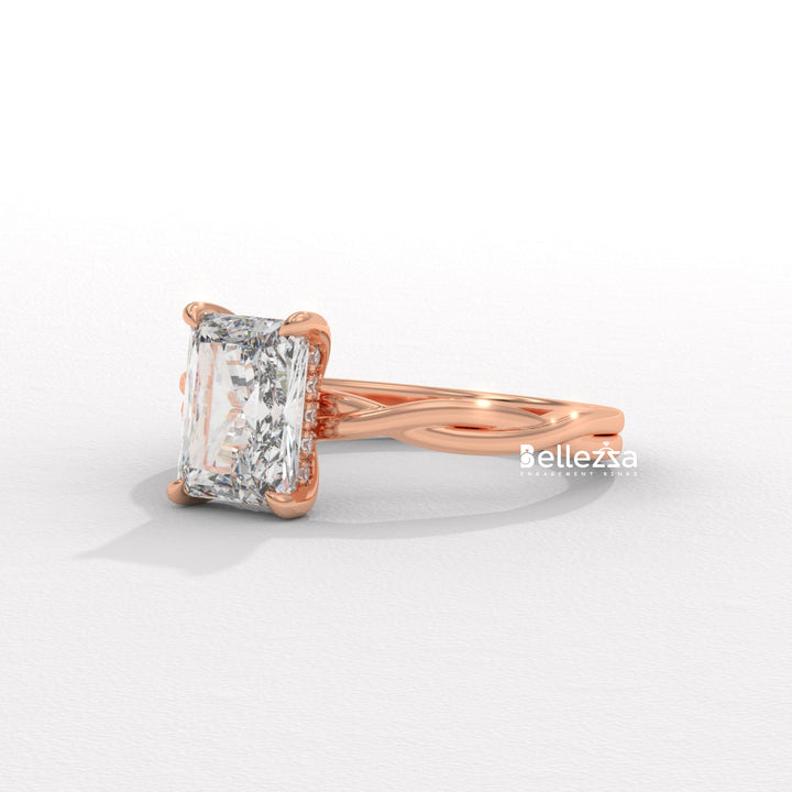 2.0-3.0CT Radiant Diamond Twisted Hidden Halo Lab Grown Engagement Ring