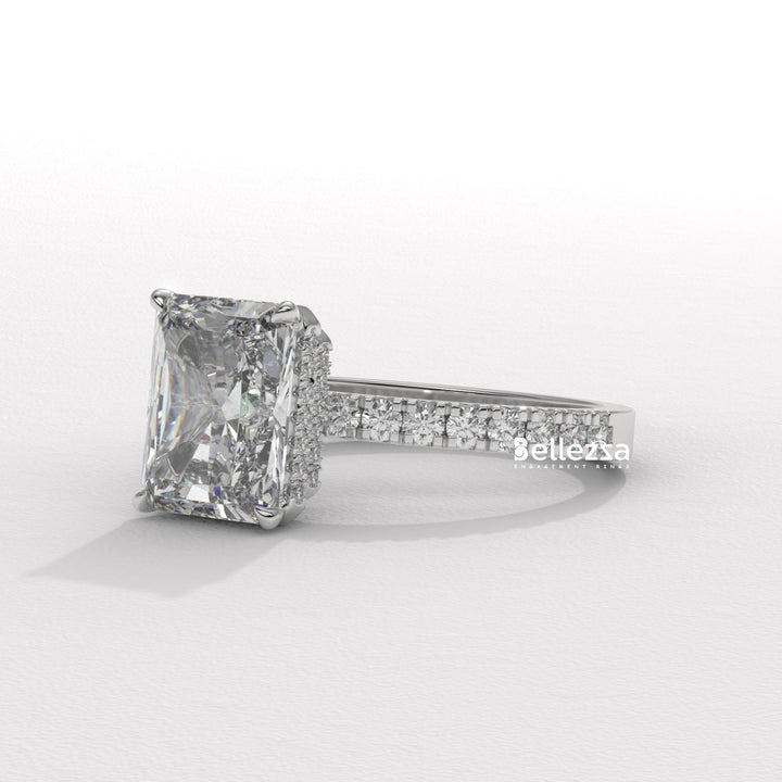 1.50-2.50CT Radiant Cut CVD Diamond Pave Setting Engagement Ring