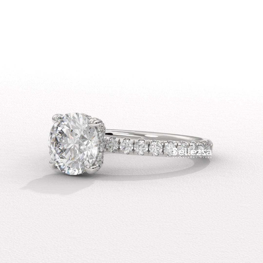1.50-2.50CT Round Cut Lab Grown Diamond Pave Setting Engagement Ring