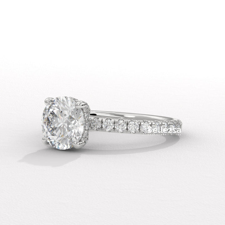 1.50-2.50CT Round Cut Lab Grown Diamond Pave Setting Engagement Ring