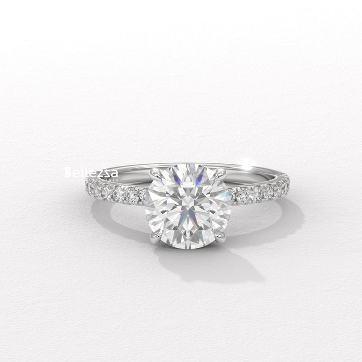 1.0-2.0CT Round Diamond Pave Setting Lab Grown Engagement Ring