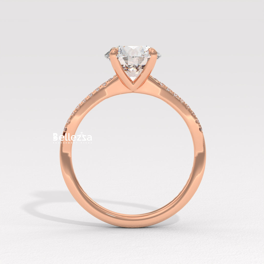 1.50-2.50CT Round Cut Twisted Pave Setting Lab Grown Engagement Ring