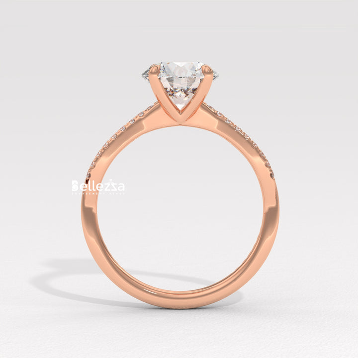 1.50-2.50CT Round Cut Twisted Pave Setting Lab Grown Engagement Ring