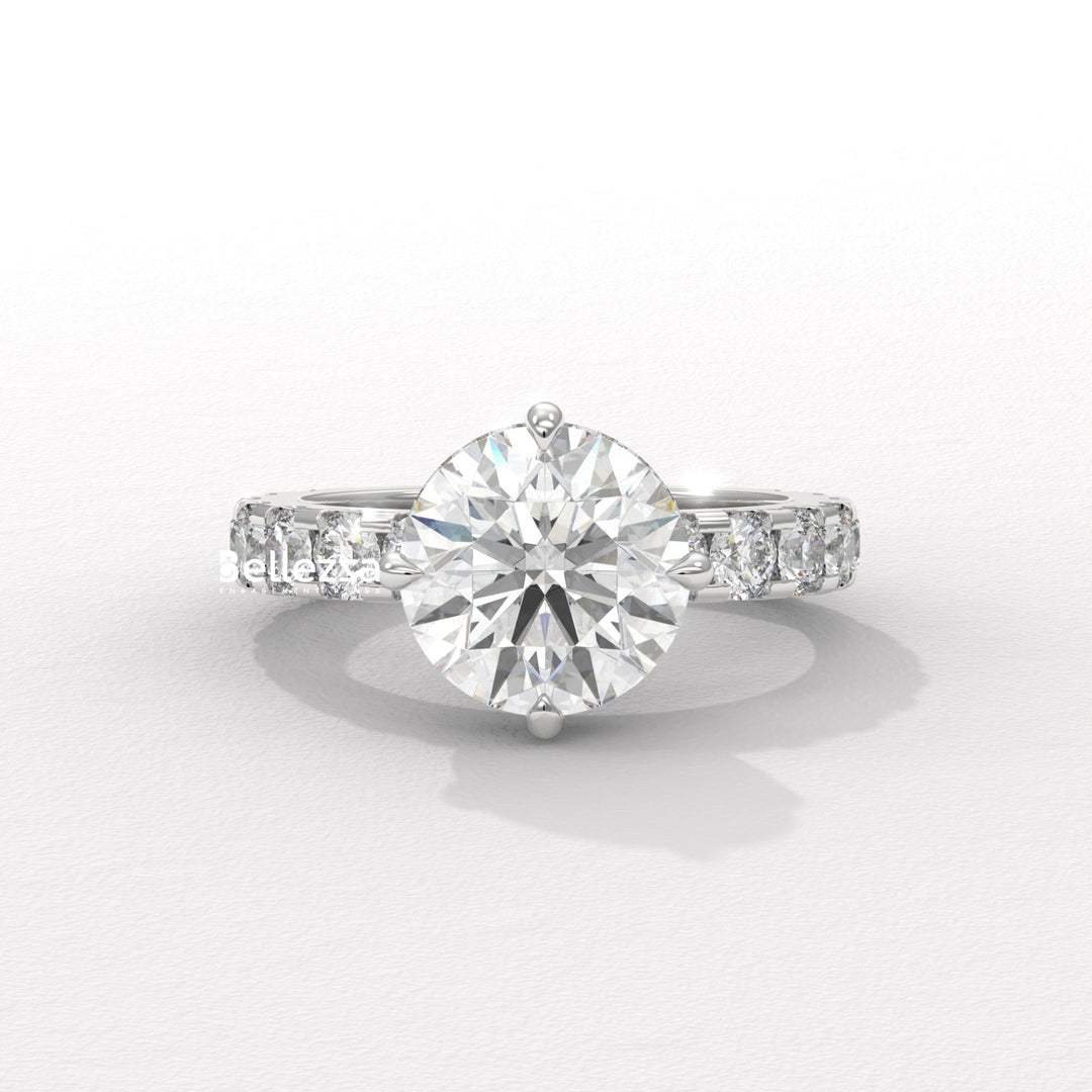 2.0-3.0CT Round Diamond Hidden Halo Pave Setting Lab Grown Engagement Ring