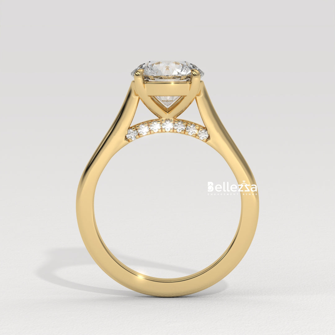 1.0-2.0CT Round Cut Hidden Diamond Lab Grown Engagement Ring