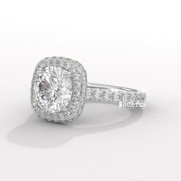 2.0-3.0CT Round Cut Halo Pave Setting Lab Grown Engagement Ring