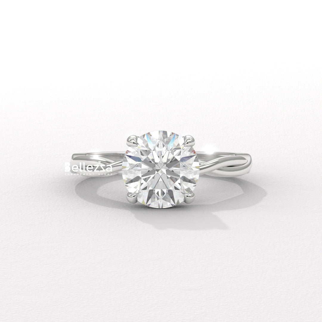 1.0-2.0CT Round Diamond HIdden Halo Twisted Lab Grown Engagement Ring
