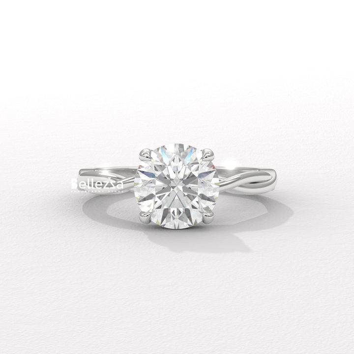 1.0-2.0CT Round Diamond HIdden Halo Twisted Lab Grown Engagement Ring