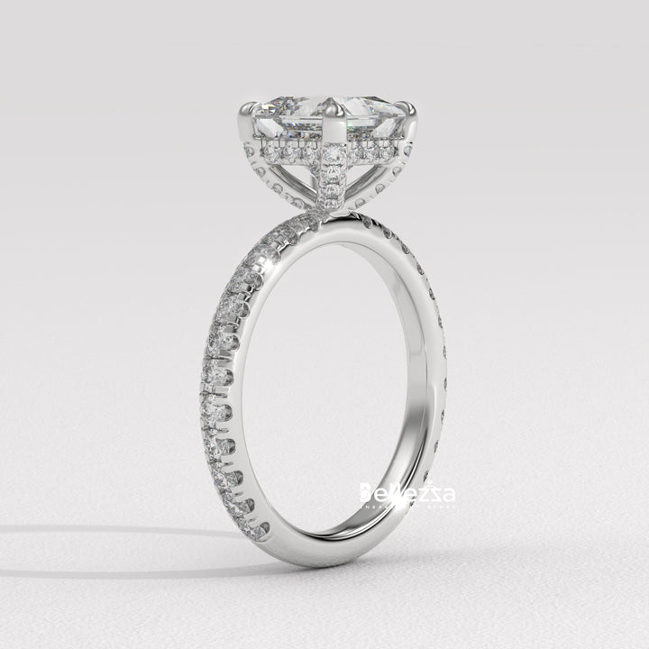 1.0-2.0CT Princess Cut CVD Diamond Pave Setting Engagement Ring