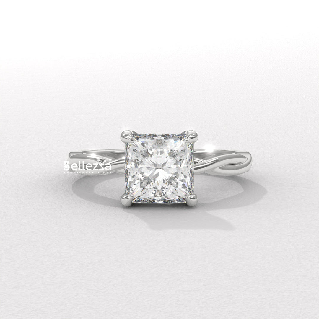 1.50-2.50CT Princess Diamond Twisted Hidden Halo Lab Grown Engagement Ring