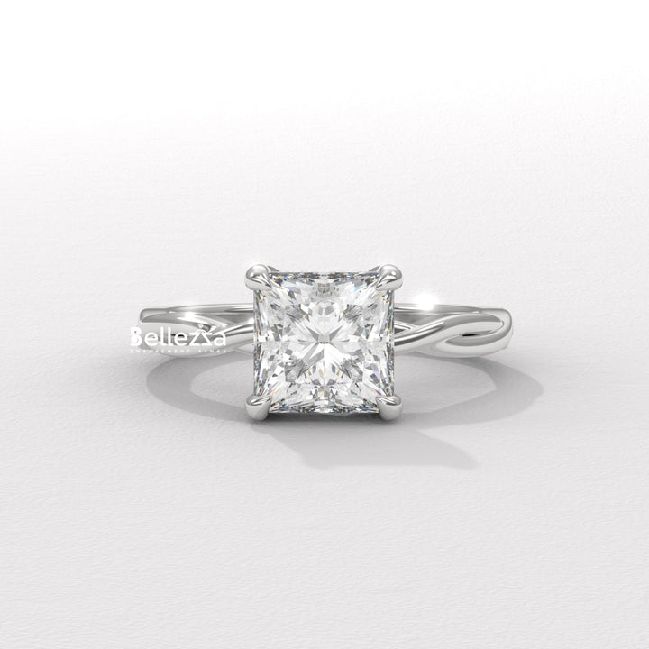 1.50-2.50CT Princess Diamond Twisted Hidden Halo Lab Grown Engagement Ring