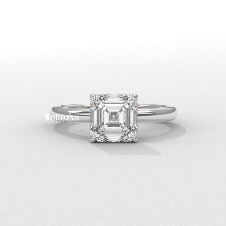 1.50-2.50CT Asscher Cut Diamond Hidden Halo Lab Grown Engagement Ring