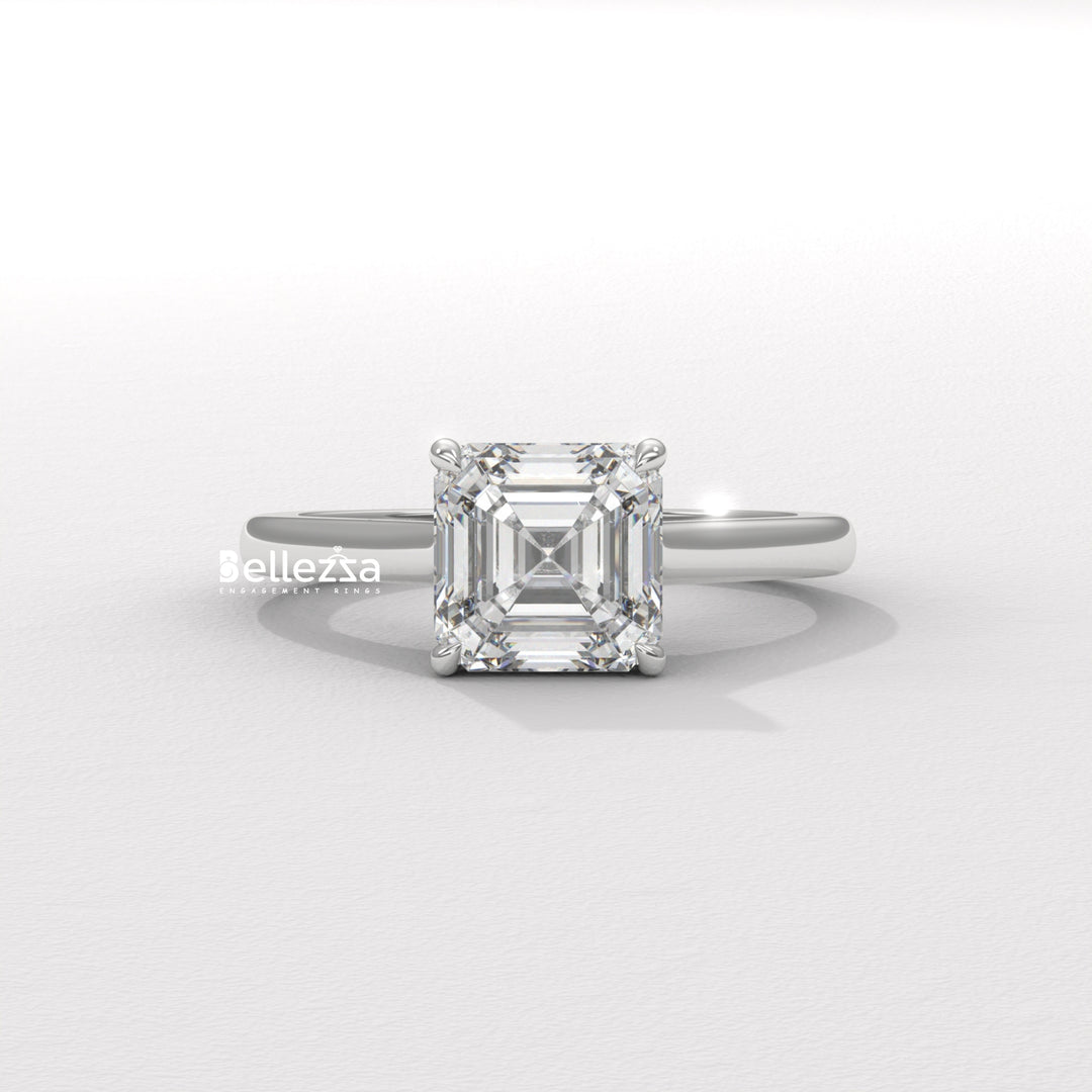 1.50-2.50CT Asscher Cut CVD Diamond Hidden Halo Setting Engagement Ring