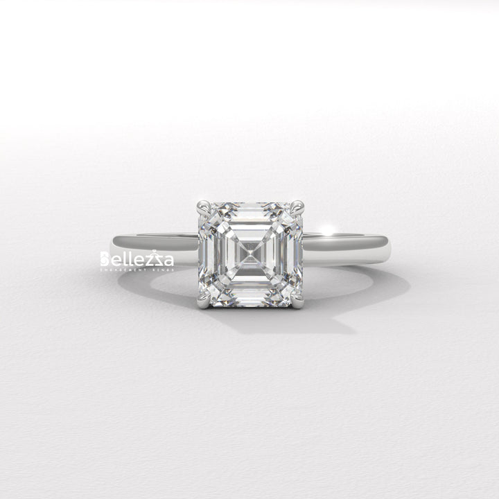 1.50-2.50CT Asscher Cut CVD Diamond Hidden Halo Setting Engagement Ring