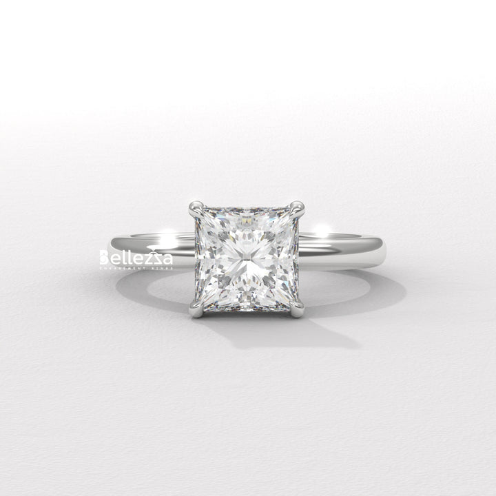 1.0-2.0CT Princess Cut CVD Diamond Hidden Halo Engagement Ring