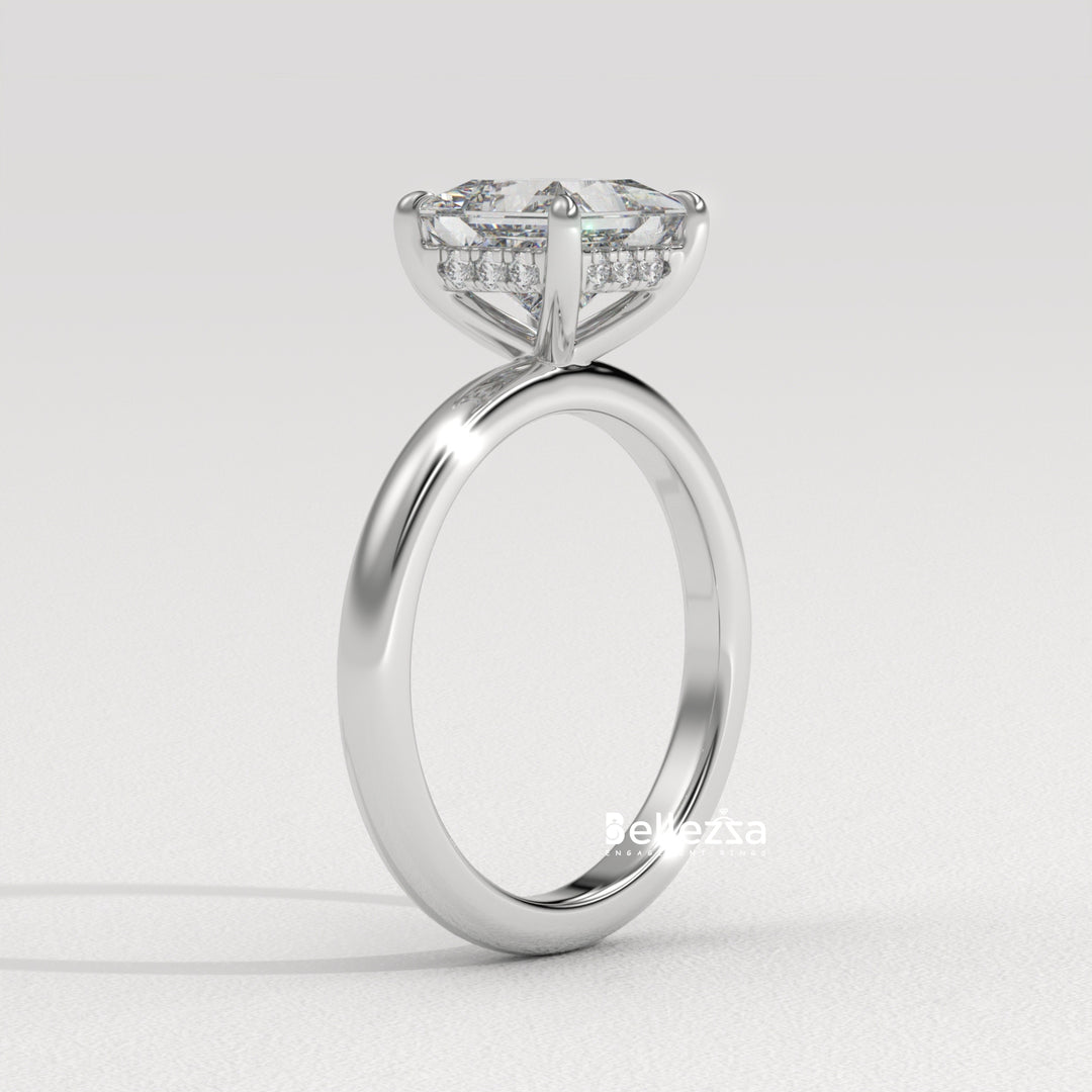 1.0-2.0CT Princess Cut CVD Diamond Hidden Halo Engagement Ring