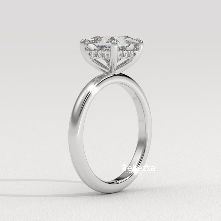 1.0-2.0CT Princess Cut CVD Diamond Hidden Halo Engagement Ring