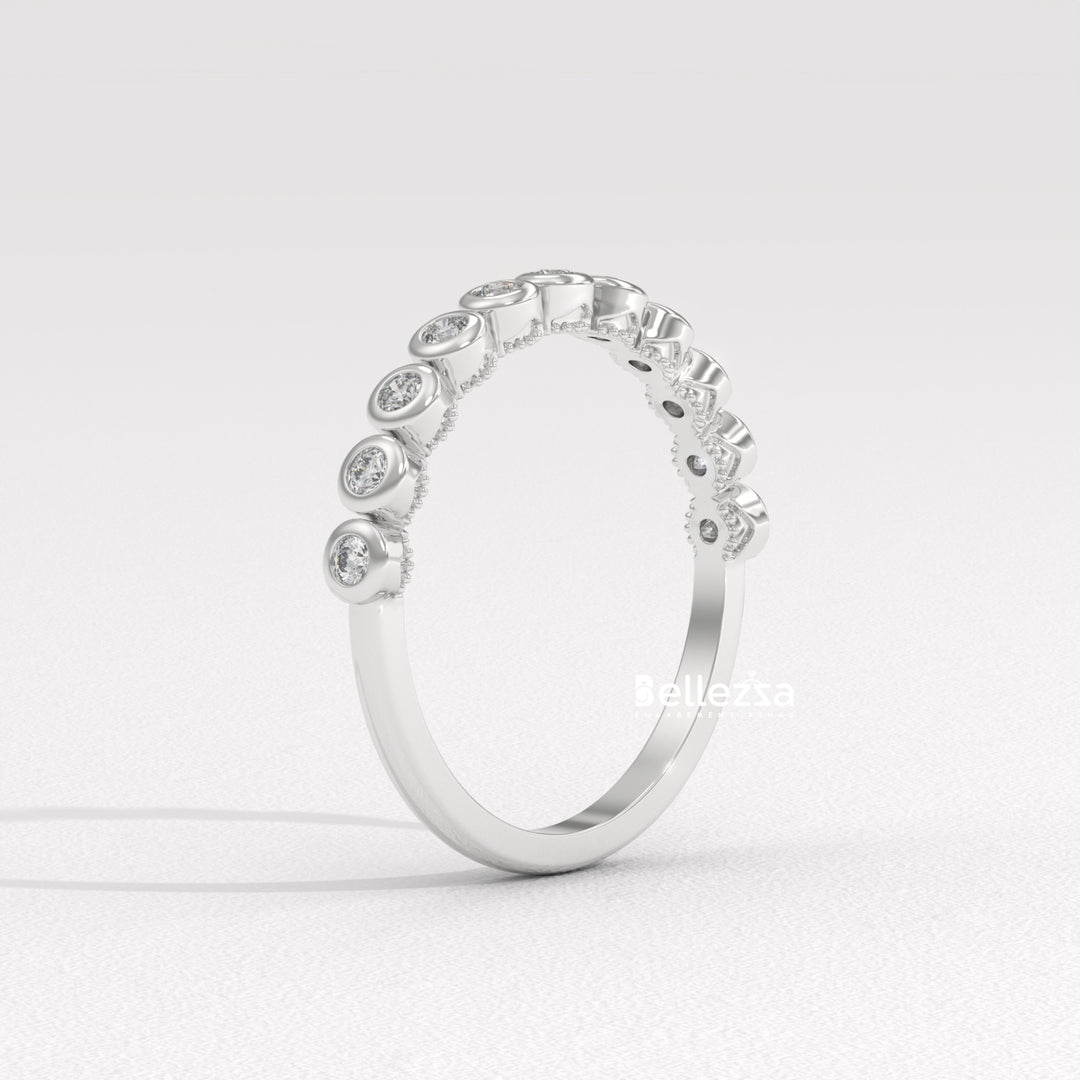 Round Diamond Bezel Setting Half Eternity Wedding Band