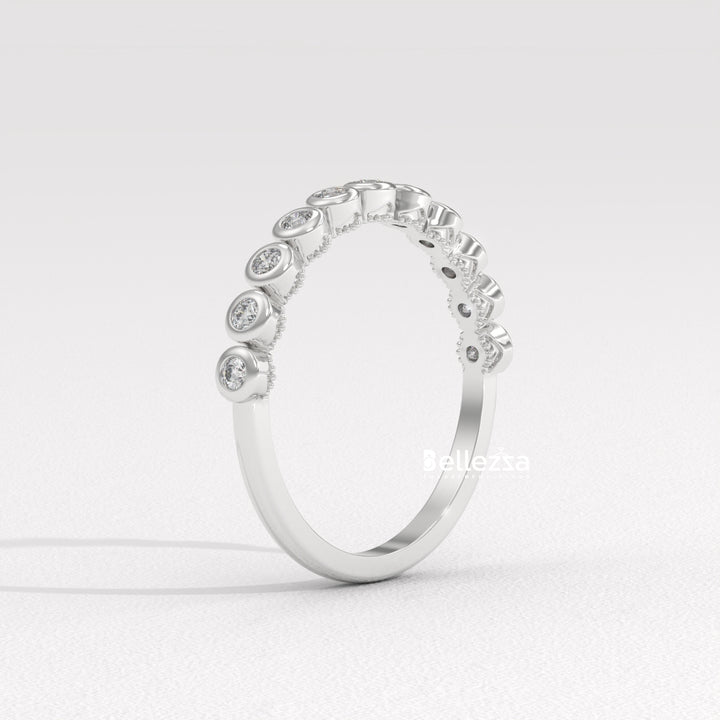 Round Diamond Bezel Setting Half Eternity Wedding Band