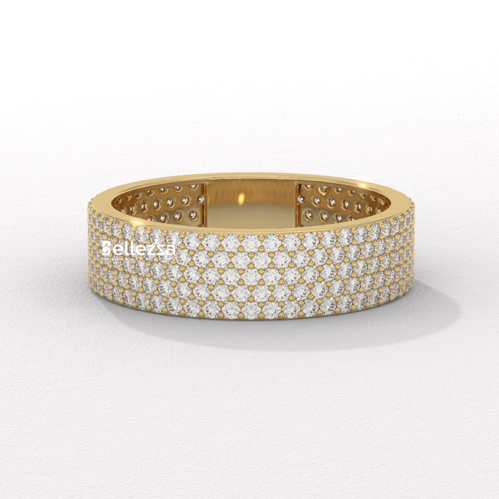 Round Diamond Cluster Setting Wide Eternity Wedding Band