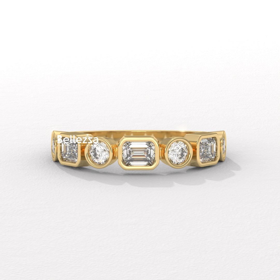 Round & Emerald Cut Diamond Half Eternity Lab Grown Wedding Band