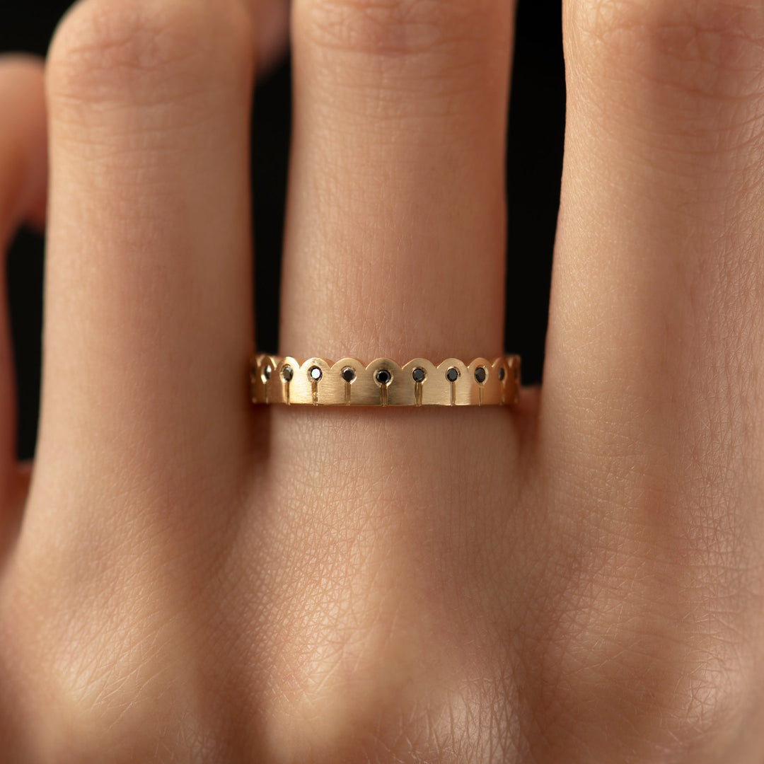 Round Black Diamond Unique Matte Gold Stacking Lab Grown Wedding Band