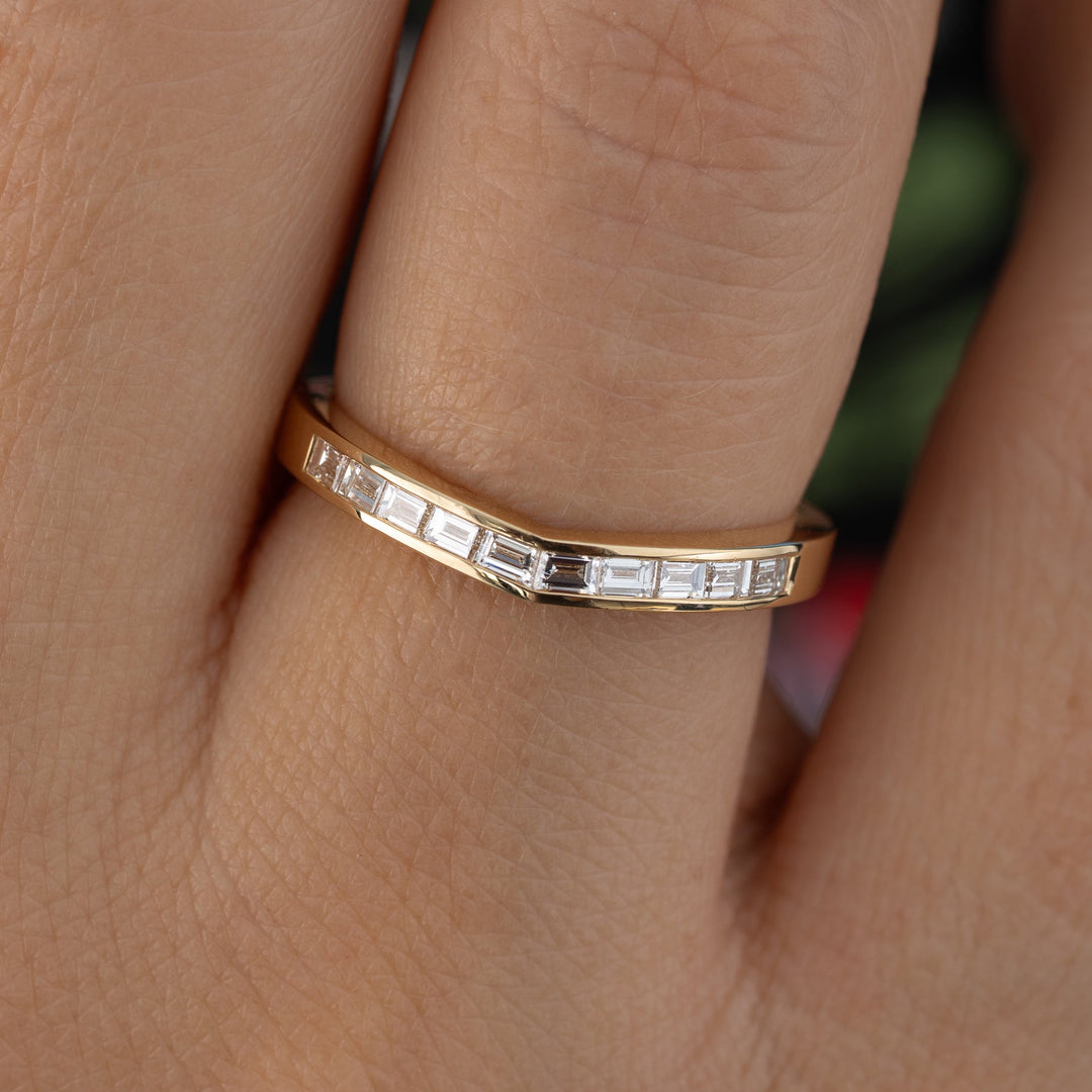Baguette Cut Diamond Curved Style Lab Grown Wedding Band