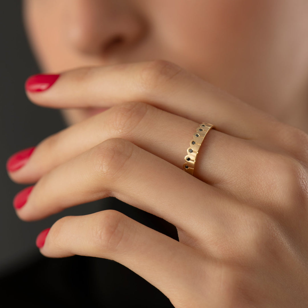 Round Black Diamond Unique Matte Gold Stacking Lab Grown Wedding Band