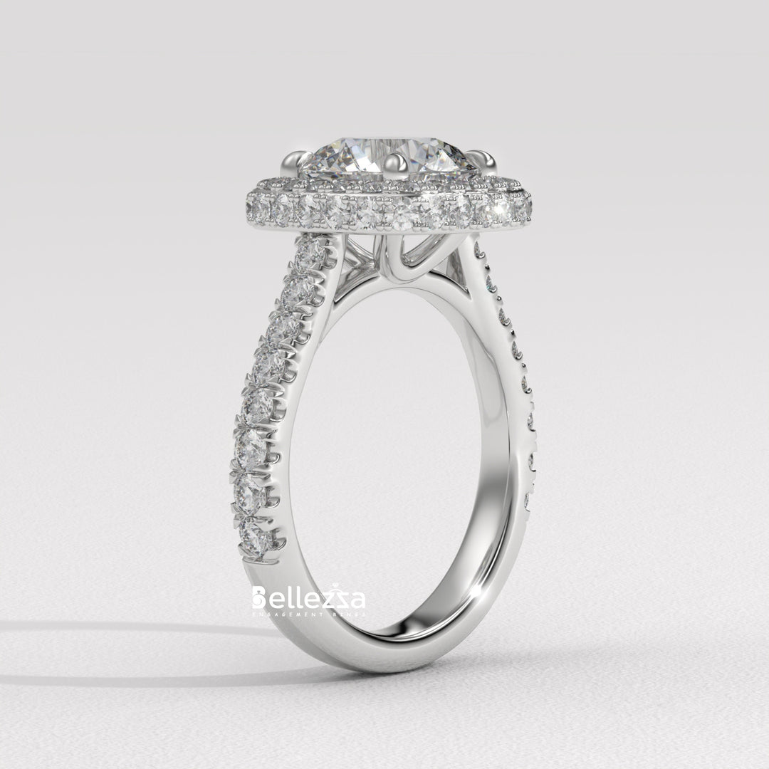 2.0-3.0CT Round Cut Halo Pave Setting Lab Grown Engagement Ring