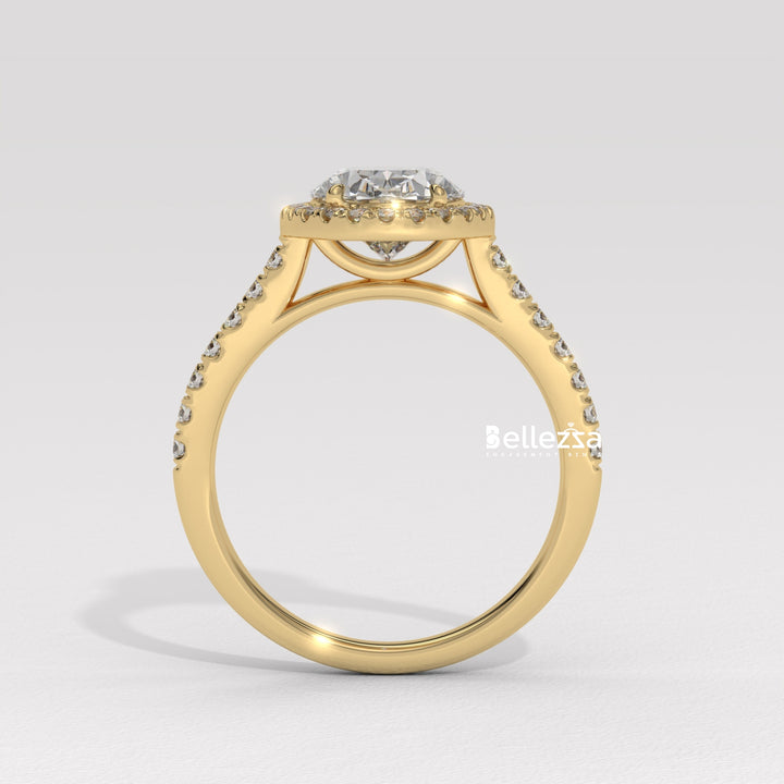 1.50-2.50CT Oval Cut CVD Diamond Halo Pave Setting Engagement Ring