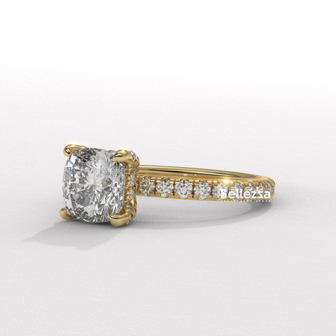 1.0-2.0CT Cushion Cut Diamond Pave Setting Lab Grown Engagement Ring