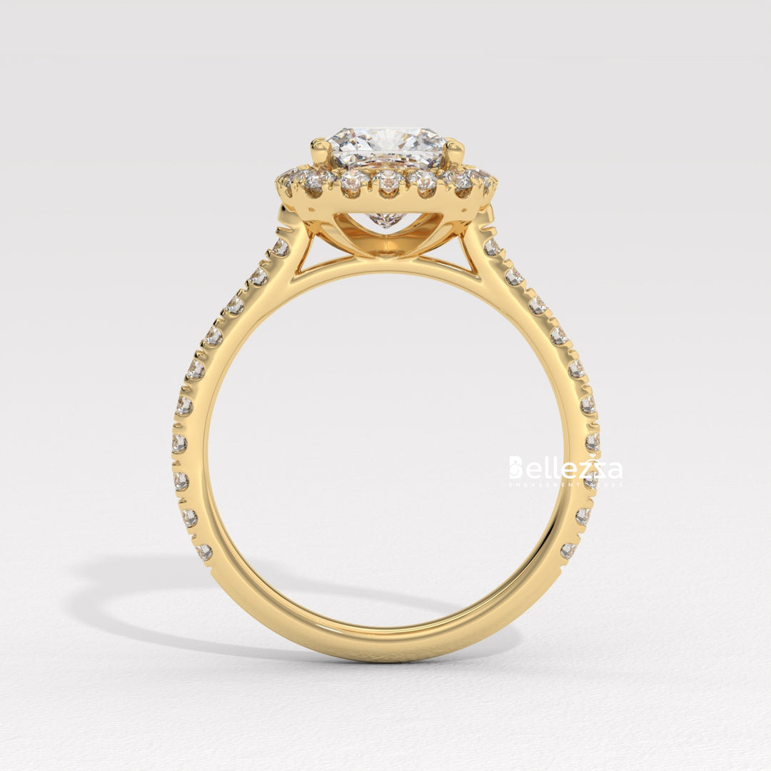 1.0-2.0CT Cushion Cut CVD Diamond Halo Pave Setting Engagement Ring