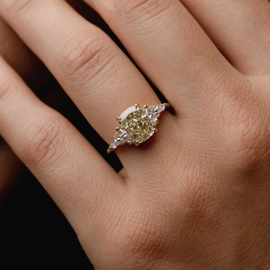 2.0CT Fancy Light Yellow Elongated Cushion Cut Three Stone Lab Grown Ring