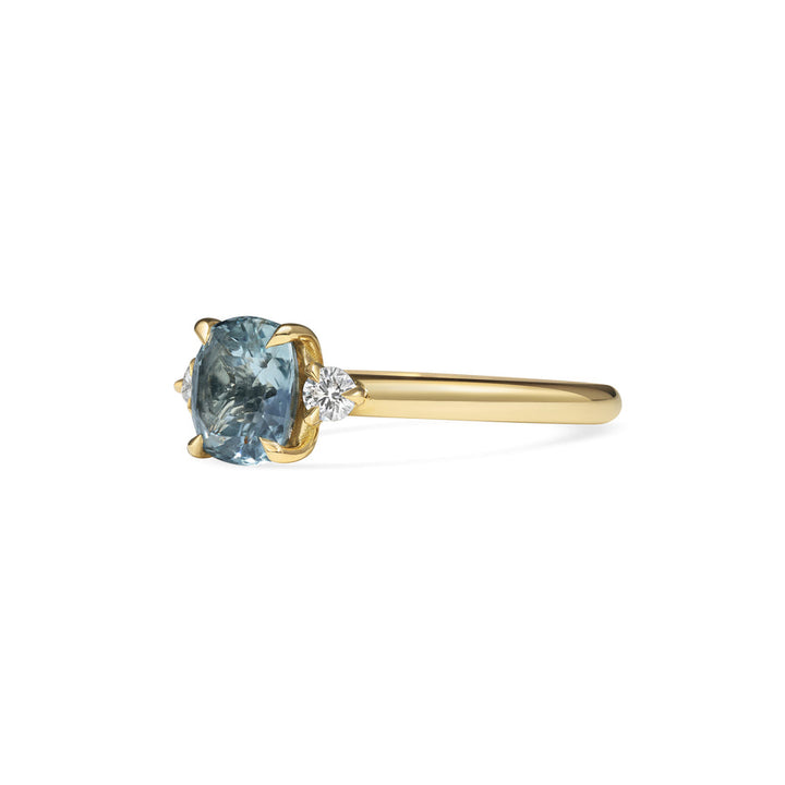 1.50CT Light Blue Cushion Cut Three Stone Lab Grown Engagement Ring