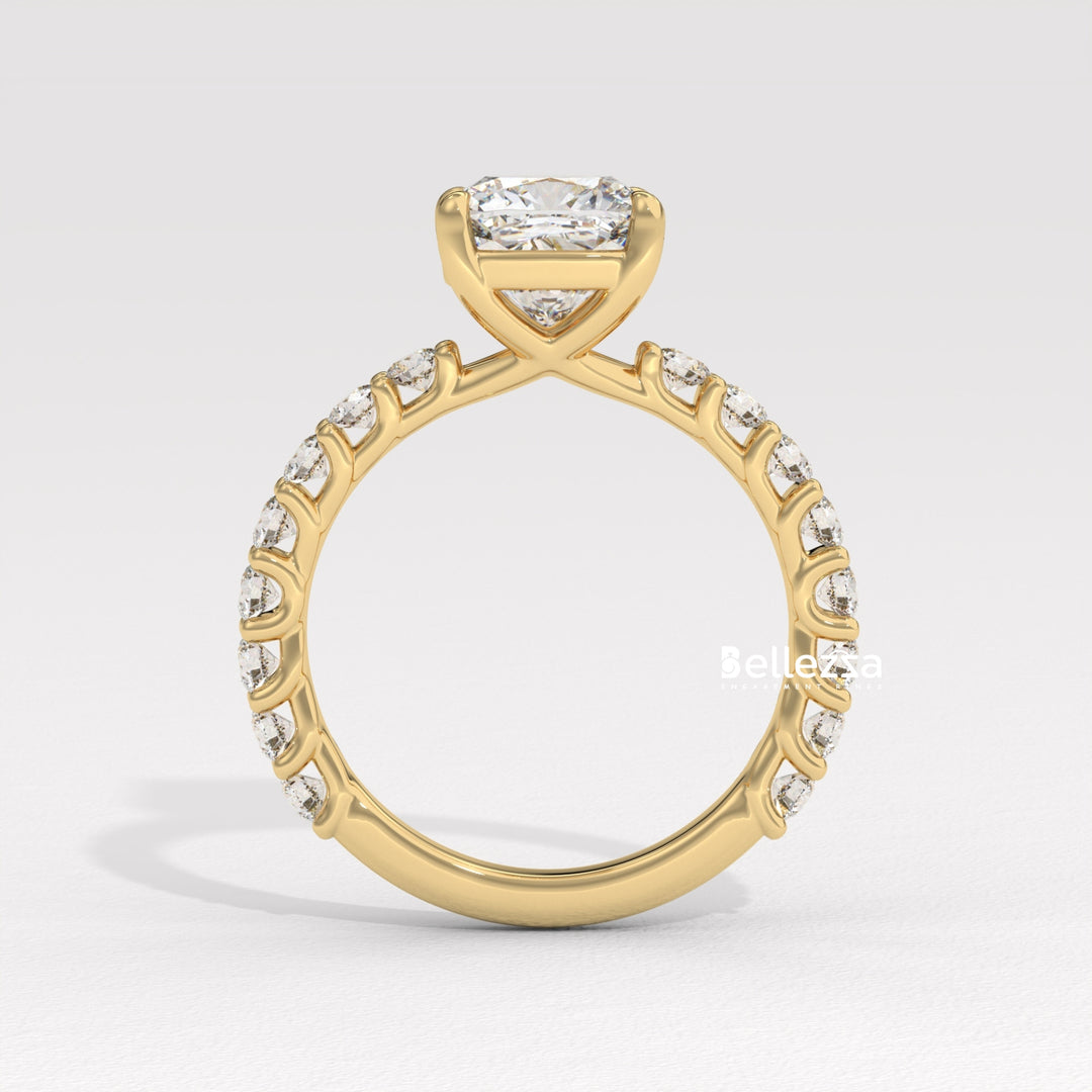 1.50-2.50CT Cushion Diamond Pave Setting Lab Grown Engagement Ring