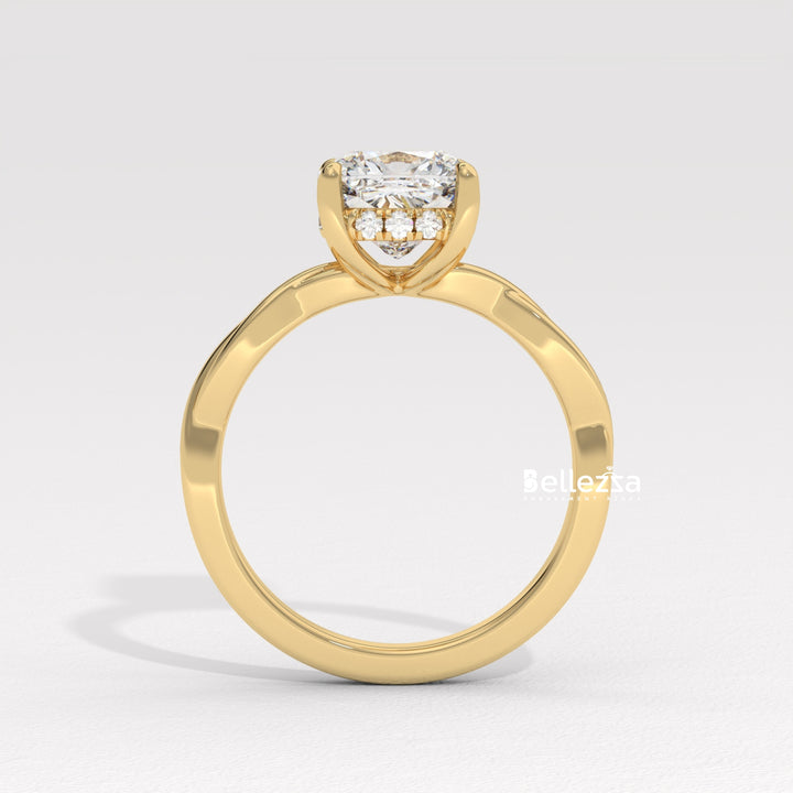 1.50-2.50CT Cushion Cut CVD Diamond Twisted Engagement Ring