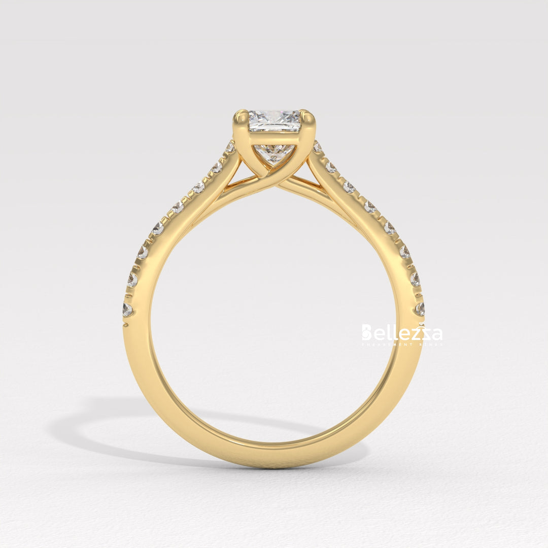 1.0-2.0CT Cushion Cut Pave Setting Lab Grown Engagement Ring