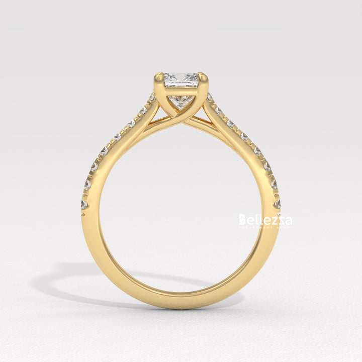 1.0-2.0CT Cushion Cut Pave Setting Lab Grown Engagement Ring