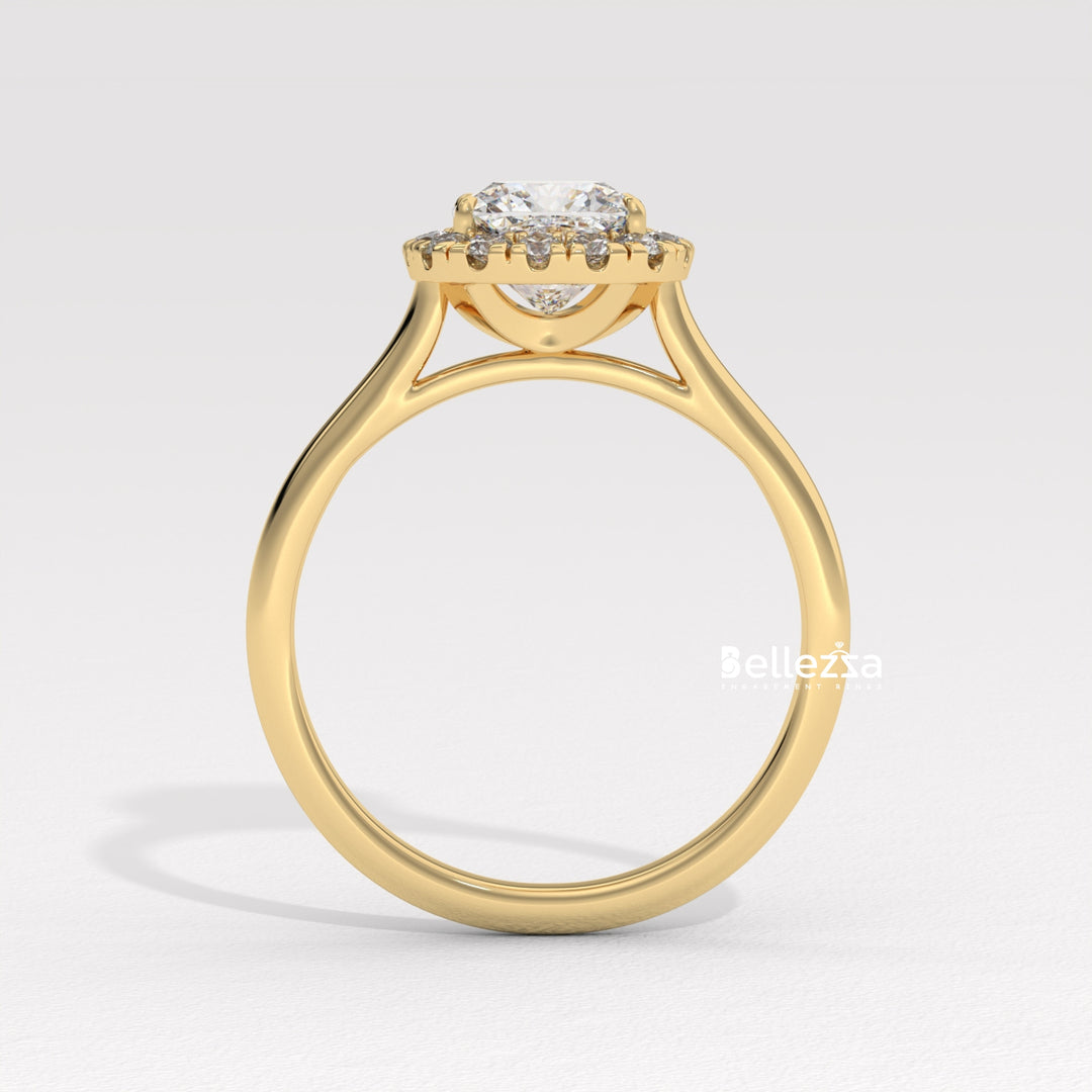 1.0-2.0CT Cushion Cut Lab Grown Diamond Halo Setting Engagement Ring