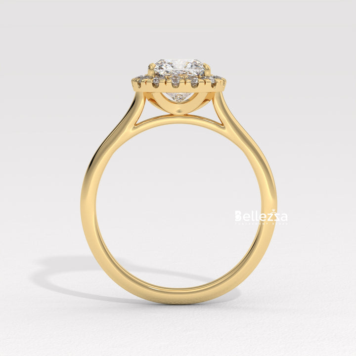 1.0-2.0CT Cushion Cut Lab Grown Diamond Halo Setting Engagement Ring