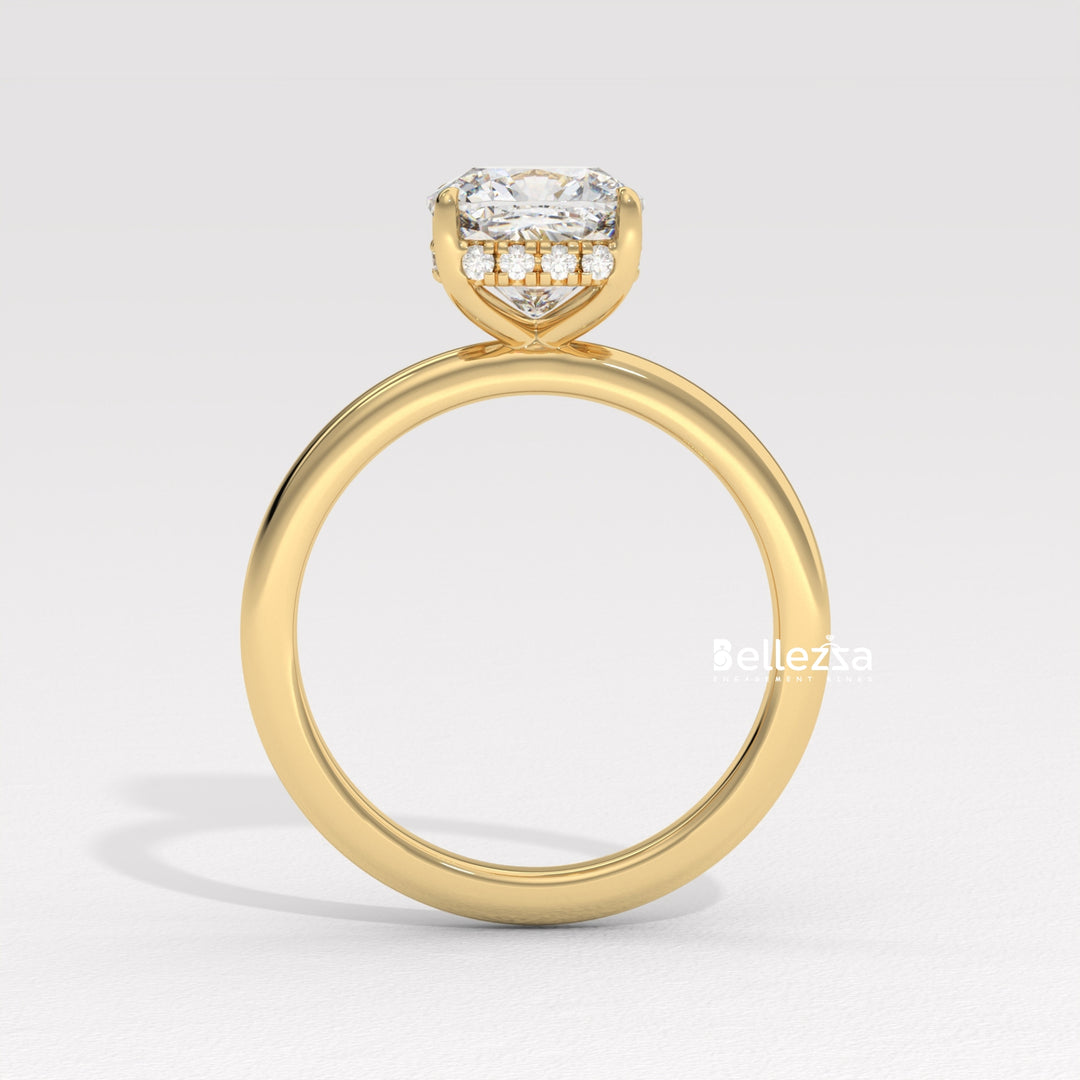 1.0-2.0CT Cushion Cut Lab Grown Diamond Hidden Halo Engagement Ring