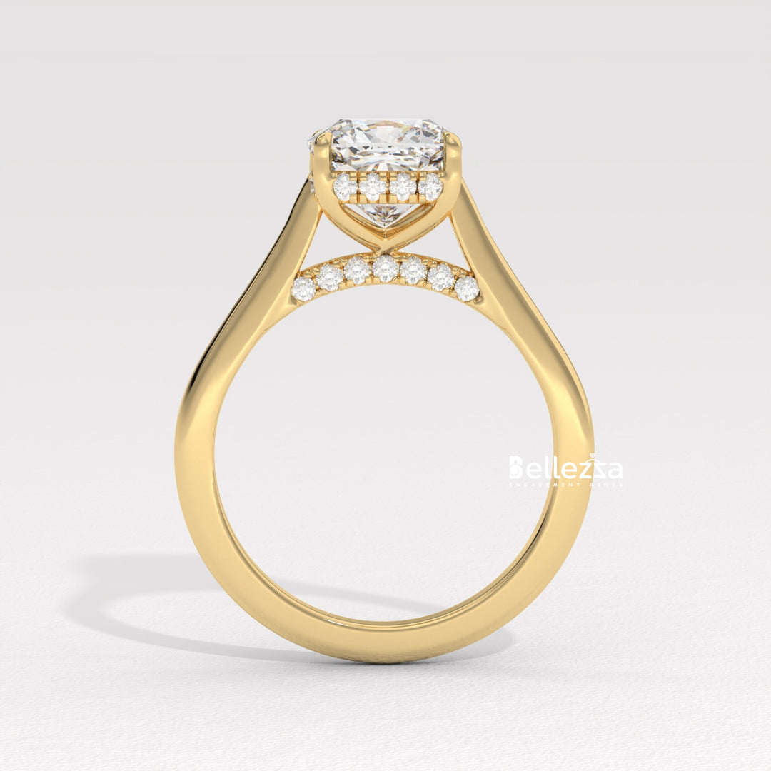 1.50-2.50CT Cushion Cut Diamond Hidden Halo Lab Grown Engagement Ring