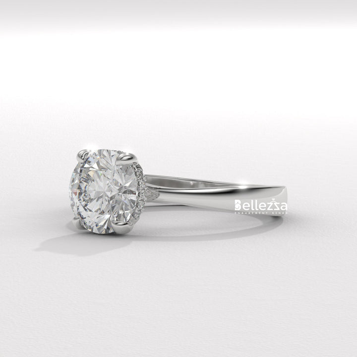 1.0-2.0CT Round Cut Hidden Halo CVD Diamond Engagement Ring