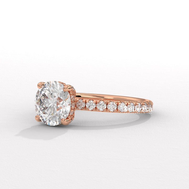 1.50-2.50CT Round Cut Lab Grown Diamond Pave Setting Engagement Ring