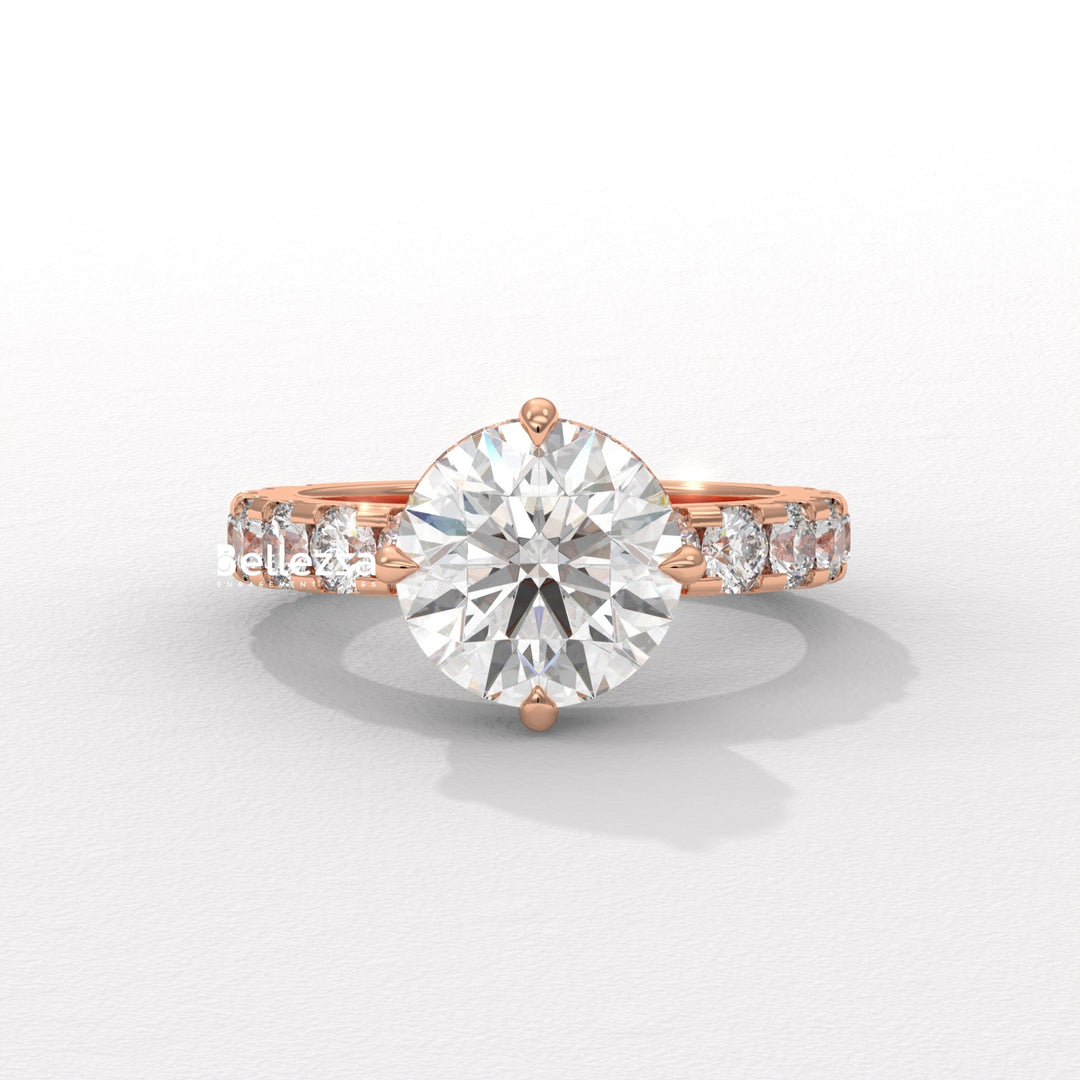 2.0-3.0CT Round Diamond Hidden Halo Pave Setting Lab Grown Engagement Ring
