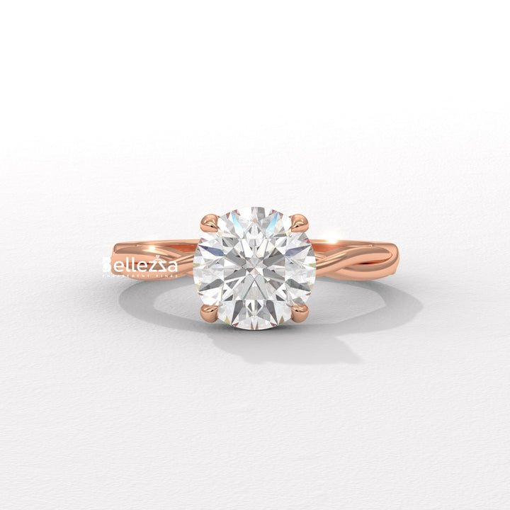 1.0-2.0CT Round Diamond HIdden Halo Twisted Lab Grown Engagement Ring