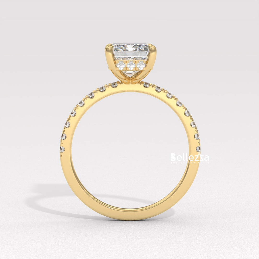 2.0-3.0CT Emerald Cut Pave Setting Lab Grown Engagement Ring