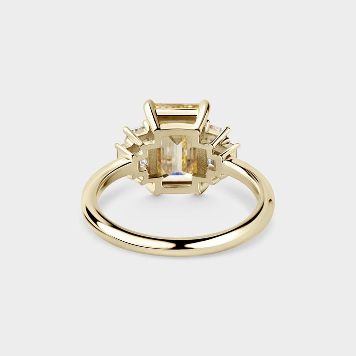2.50CT Fancy Yellow Emerald Cut Five Stone Lab Grown Engagement Ring