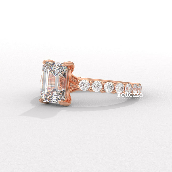 1.50-2.50CT Emerald Cut Pave Setting Lab Grown Engagement Ring